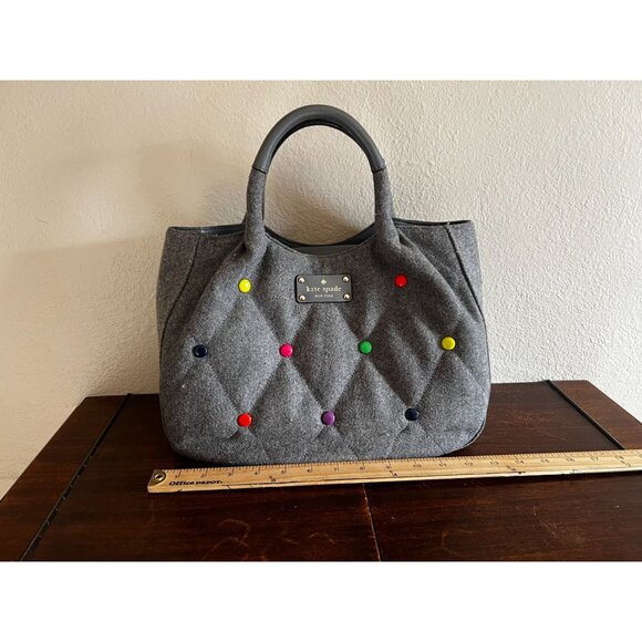Kate Spade New York Gray Felt Tote Bag With Colorful Buttons & Leather Handles - Picture 2 of 14